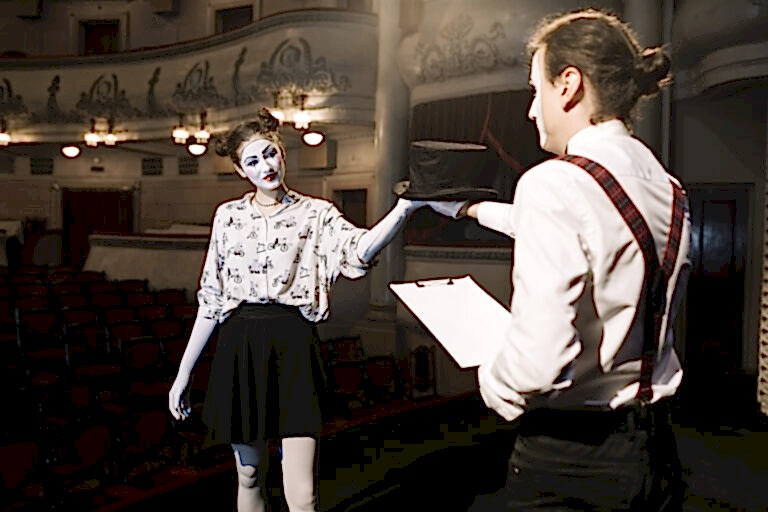 two-male-female-mime-artist-rehearsing-stage